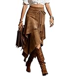 Falda Larga Mujer Verano, Falda Irregular con Cordones y Borlas - Estilo Flamenco y Rociera, Ideal para Fiesta, Diario o Deporte(3-Marrón,S)
