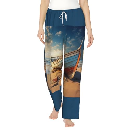 Pantalon de pyjama thermique et doux imprimé plage pour femme