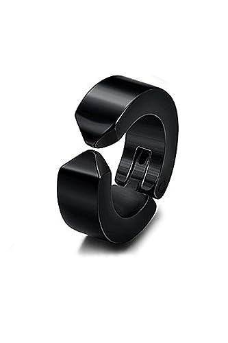 Siyah Erkek Kadın Paslanmaz Titanyum Deliksiz Kulaklara Küpe Sıkıştırmalı Kıstırmalı Çelik Küpe (Siyah)