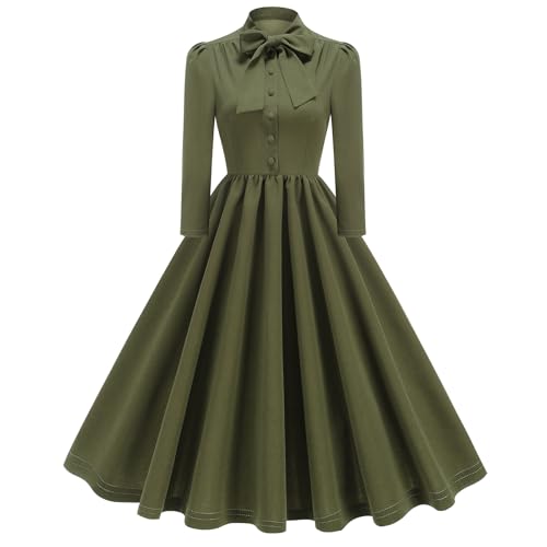 Odizli Rockabilly Kleider Damen 50er Jahre 60er Vintage Elegant Petticoat Kleid Herbst Winter 3/4 �rmel Swing A-Linien Knielang Coctailkleid...