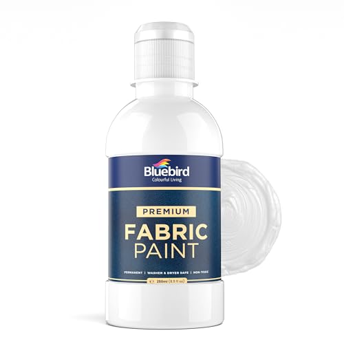 Image of BLUEBIRD Fabric Paint, White, 8.5 Fl Oz, Permanent Fabric Paints for Clothes, and Furniture Upholstery