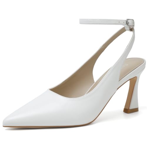 Image of Susanny Slingback Kitten Heels Elegant Dressy Pumps for Women Closed Pointy Toe Sexy Chunky High Heels Wedding Bride Prom Party Dress Shoes