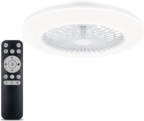 Philips Ventilateur Plafond avec Lumière, Luminaire Plafonnier LED, Blanc, Rond, Amigo 42W+20W, couleurs de températures réglables, fonctionne avec télécommande incluse