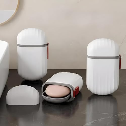 Image of Wall Mounted Soap Box with Flip Cover and Drain Tray | Detachable Inner Support | Adhesive Sticker Installation | ABS Soap Holder for Bathroom (Soap Dish Box)