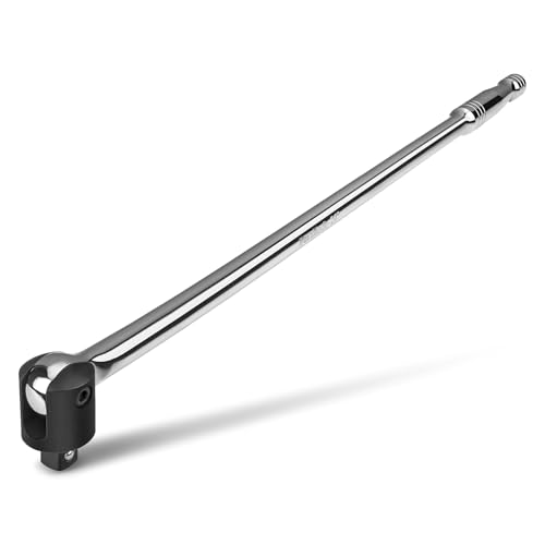 DURATECH Breaker Bar, 1/2'' Drive 24-Inch Breaker Bars Heavy Duty, with 240° Flex Head, Spring-loaded Detent Ball, Premium Chrome Alloy Made Silver