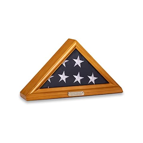 Bey-Berk Custom Personalized Solid Wood Triangle Glass Front Flag Display Case, Holds 3 ft x 5 ft Flag, Not Suitable for Burial or Memorial Flag (Mahogany) (Oak) Cover