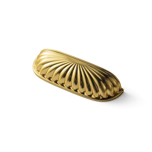 Goo-Ki 2.5'' (64mm) Hole Centers Brushed Gold Cabinet Pulls,Accessible Luxury Zinc Alloy Din Cup Cabinet Pulls with Retro Style,6 Pack