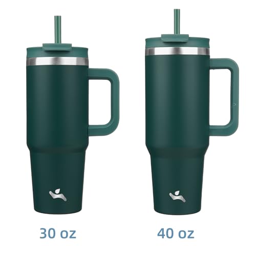 Konokyo 40 oz Tumbler with Handle and 2 Straws,2 in 1 Lid Insulated Water Bottle Stainless Steel Travel Coffee Mug,Dark Green - Image 6