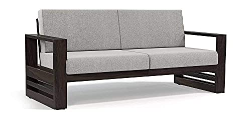 Image of Solid Sheesham Wood Sofa Set 3 Seater with Cushions Without Small Pillows for Living Room, Bedroom, Office, Hotel & Lounge (Standard, Walnut)