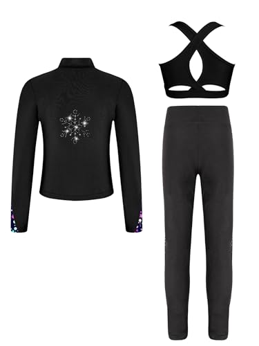 Kids Girls 3Pcs Gym Workout Outfits Sleeveless Crop Top Athletic Leggings and Long Sleeve Full Zipper Jacket Outwear3