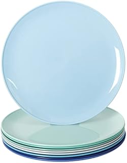 Youngever 9 Pack 20CM Re-usable Plastic Plates, Small Plates, Dinner Plates, Snack Plates (Coastal Colors)