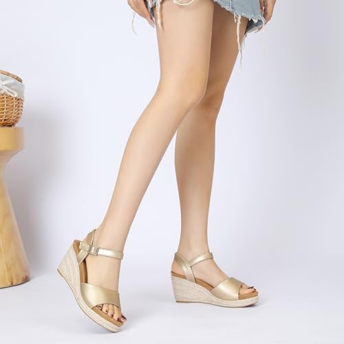 Image of Comfortable Women's Platform Espadrille Sandals Dressy Wedge Shoes Summer