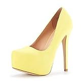 DREAM PAIRS Women's Swan-30 Yellow Suede High Heel Plaform Dress Pump Shoes Size 8.5 M US