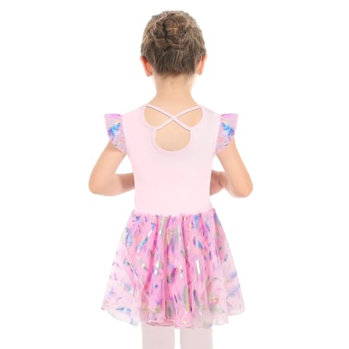 Phineein Girls' Flutter Sleeve Criss-Cross Back Dance Leotard with Dress Cutout Back2