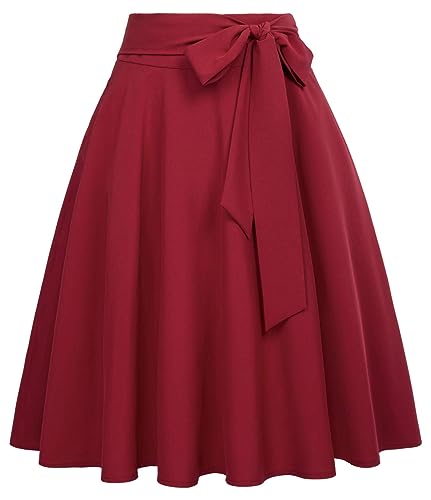 Image of FRAULEIN Women's Flared Pleated Maxi Skirt High Waist A-Line with Pockets and Belt Accessories [Small-Plus Size]