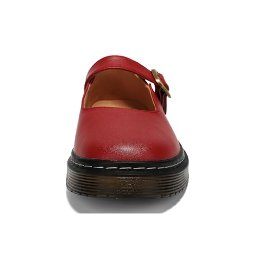 Image of Women's Mary Jane Flat Shoes Comfort Platform Buckle Ankle Strap Flats Breathable Slip On Lightweight Office Work Shoes Burgundy,8 US