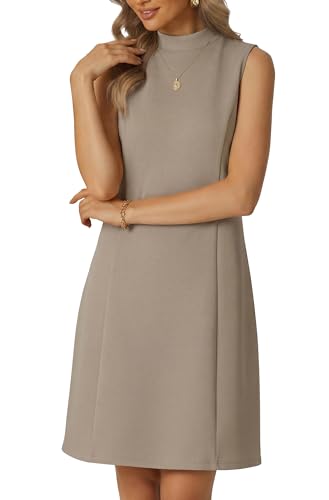 HiMONE Womens Mock Neck A Line Mini Dress with Pockets Sleeveless Trendy Capsule Wardrobe Outfit