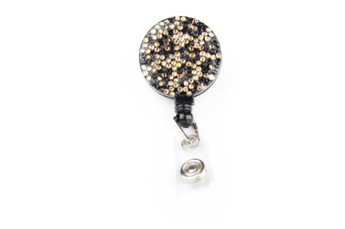 Animal Print Pull Reel Retractable ID Badge Holder with Rhinestones Gold