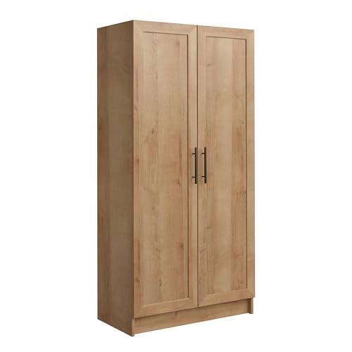 Prepac Natural Oak Elite 65' Tall Accent Kitchen Pantry Cabinet, Craft or Bathroom Storage Cabinet, Buffet Storage with Panel Doors, 3 Shelves, 32' W x 16.75' D x 65' H, Ideal for Home Organization