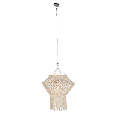 Qazqa Esstisch Landhaus Pendelleuchte, Pendellampe - String Hl - Beige, Rund, 59cm, Ideal als Esszimmerlampe, Flur, Schlafzimmerlampe und Wohnzimmerlampe
