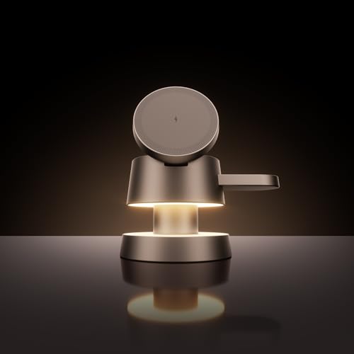 Kcuskl 4 in 1 Magnetic Wireless Charging Station,15W Fast Charging with Night Light for MagSafe Charger Stand,3 in 1 Wireless Charger for iPhone 17/16/15/14/13 Pro Max,Apple Watch & AirPods,Sand Gold