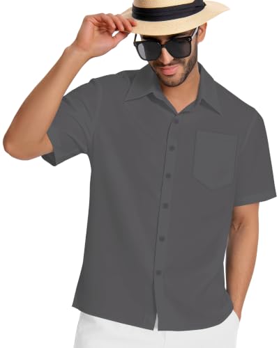 Image of Men Hawaiian Shirt Short Sleeve Summer Beach Button Down Shirts with Pocket