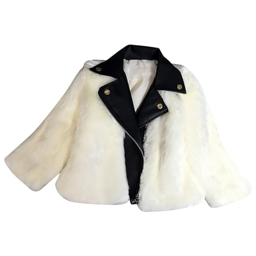 PU Faux 𝗙𝘂r Jacket for Girls Long Sleeve Lapel Collar Short Zipper Coat Toddler Winter Warm Windproof Outwear
