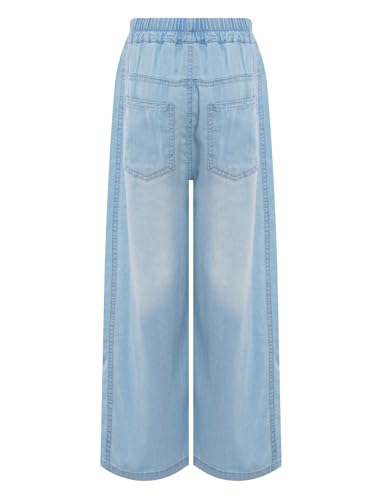 Hansber Girls Wide-Leg Denim Jeans Elastic Waistband Y2k Pants with Pockets School Casual Bowknots Pants4