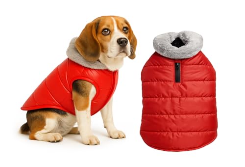 Image of The Pets Company Dog Winter Coat Jacket, Clothes, Windproof, Waterproof, Light Weight, Washable, Ultra Warm Thick Fleece Lined Dog Vest for Cold Weather Protection, (Red, Medium - 20 Inch)