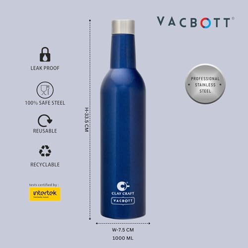Image of Clay Craft Vacbott IVY Wine Double Walled|18 Hours Hot and 24 Hours|Cold Vacuum Insulated Flask Bottle|2 Piece, 1000 ml Steel Bottles for Travelling|BPA-Free|BIS Certified|1Year Limited Warranty