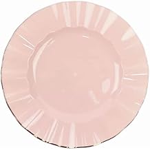Balsa Circle 10 Blush 11" Round Disposable Salad Dinner Plastic Plates with Gold Wavy Trim for Wedding Reception Party Tableware Event Supplies