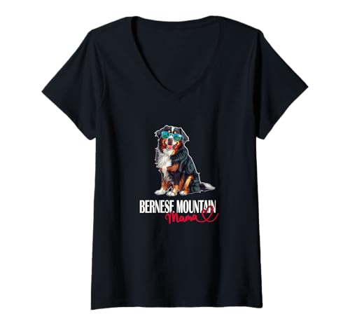 Womens Mama Mom Bernese Mountain Dog Lover V-Neck T-Shirt