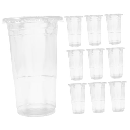 healvian 50個 透明使い捨て飲料カップ 蓋付きプラスチックジュースカップ 軽量持ち運び可能 飲み物保存用 牛乳ナッツミルク対応 再利用可能