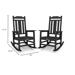 SERWALL Black Outdoor Rocking Chair Set of 2 All Weather Patio Rocking Chair HDPE Poly Rocking Chair for Adults Heavy Duty Front Porch Rocker