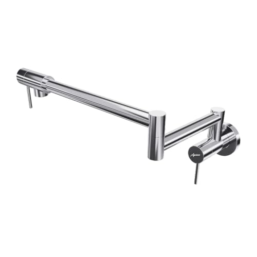 Image of Aquieen Wall Mounted Pot Filler Kitchen Faucet | Premium Brass Construction | Dual Valve Double Joint Swing Arm | 360 Rotating Folding Tap | Leak-Proof Ceramic Cartridge | Chrome