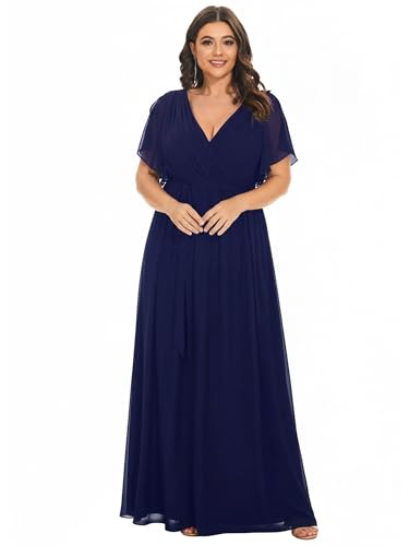 Image of Ever-Pretty Plus Women's Chiffon Bridesmaid Dress A-Line Empire Waist Floor Length Plus Size Formal Wedding Guest Dresses