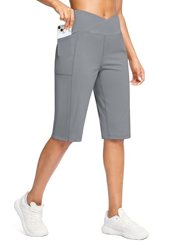 G Gradual Bermuda feminina de 35,5 cm, comprimento até o joelho, cintura alta, atlética, com bolsos,