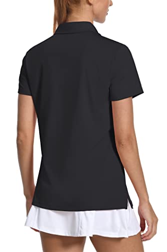 Women's Golf Polo Shirts V Neck Upf 50+ Collared Short Sleeve Tennis Shirt Lightweight Quick Dry Sun Protection Shirts Black L #TOP2