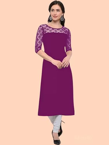 Image of Women's Crepe A-line Straight Kurtis, Plain Casual Wear Kurtis
