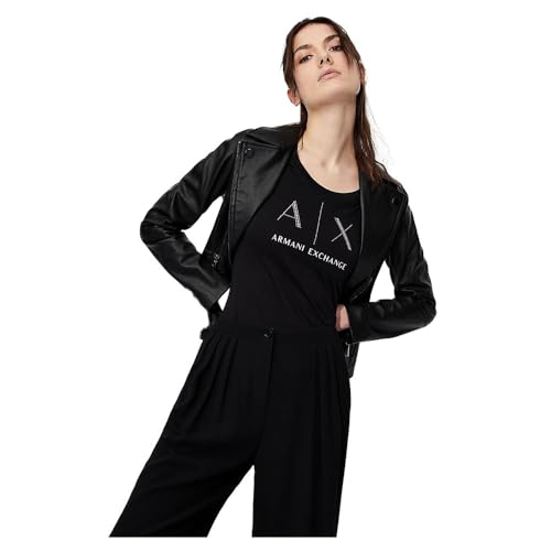 Armani Exchange Women's motorcycle jacket made of eco-leather jacket, black, L