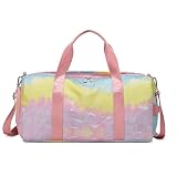 Kinder Sporttasche Mädchen Damen Mittelgroß wasserdichte Reisetasche Tanz Gymnastik Tasche mit Schuhfach Nasser Tasche Schultergurt Regenbogen Overnight Weekender Reisetasche, Gelb Mauve
