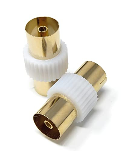 DRUT 2pcs TV Aerial RF Lead Coupler Female to Female Socket Coaxial Connector, Coaxial Cable Adapter, Gender Changer (White Gold) - Image 3