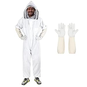 Bee Suits for Men Women,Bee Keeper Suite with Beekeeping Gloves,Beekeeping Suit with Veil Hood,Fully Body Sturdy Beekeeper Suite,Suitable for Professional Beekeepers and Beginners（XXL）