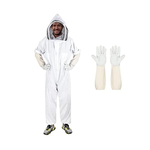 Bee Suits for Men Women,Bee Keeper Suite with Beekeeping Gloves,Beekeeping Suit with Veil Hood,Fully Body Sturdy Beekeeper Suite,Suitable for Professional Beekeepers and Beginners（Large ）