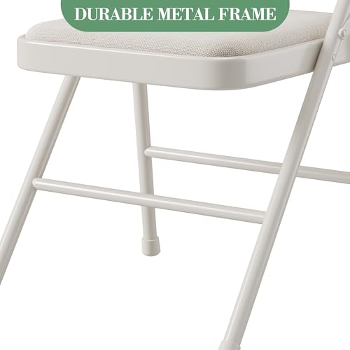 GarveeMore 6Er Set Klappstühle Kunstleder, Metallsichtig, Gepolsterter Sitz, Gartenstuhl Klappbar, Campingstuhl Kunstleder, Leichtfaltbar Für Zuhause, Büro, Esszimmer Und Empfang, Beige