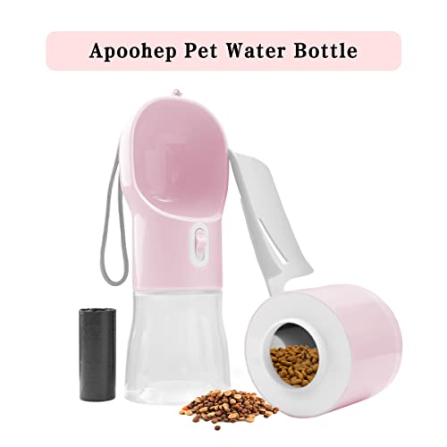 Apoohep Dog Water Bottle With Food Container, Includes Pet Waste Bag And Pet Waste Scoop, Outdoor Multifunctional And Portable Dog Travel Water Dispenser For Pet For Walking, Hiking, Travel(Pink) #TOP1
