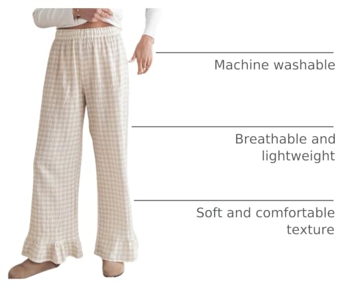 Image of codcm Womens Gingham Pants Wide Leg Lounge Pants Y2k Plaid Print Ruffle Hem Loose Trouser