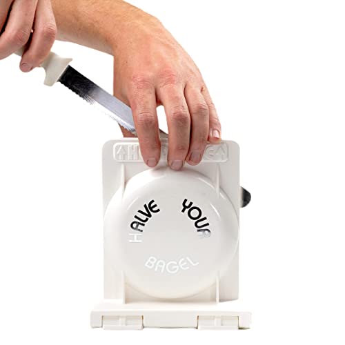 Halve Your Bagel Slicer Safely Cut Large, Medium, Small Bagels For Home Kitchens, Coffee Shops Easy To Use White Plastic Bagel Slicers #TOP3