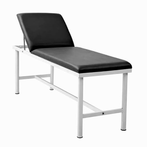 Helsevesen Medical Exam Table, Treatment Table with H-Brace, Comfortable Steel Frame Medical First Aid Room Examination Couch (Black)