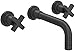 ROHL LOMBARDIA BATH TRIM SET ONLY WITH NO ROUGH VALVE BODY TO WALL MOUNTED THREE HOLE WIDESPREAD LAVATORY FAUCET MIXER SET WITH CROSS HANDLES IN POLISHED CHROME